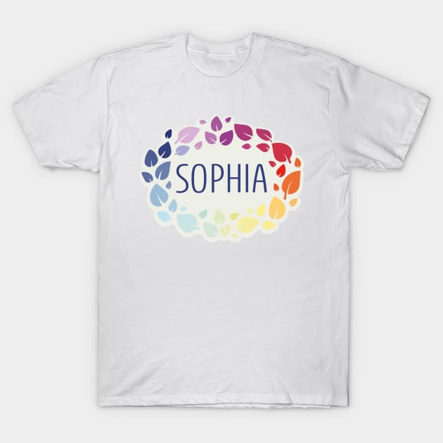 Sophia name with colorful leaves T-Shirt by WildMeART